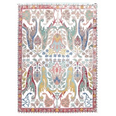 8x10 Black Hand-Knotted Wool Mythical Beasts Garden Traditional Carpet Rug