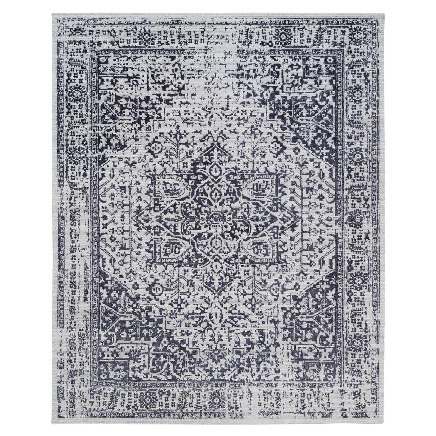 8
x10
 Black, Hand Loomed, Erased Serapi Heriz Design, Wool and Silk, Rug For Sale