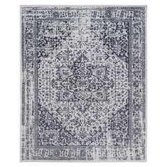 8
x10
 Black, Hand Loomed, Erased Serapi Heriz Design, Wool and Silk, Rug