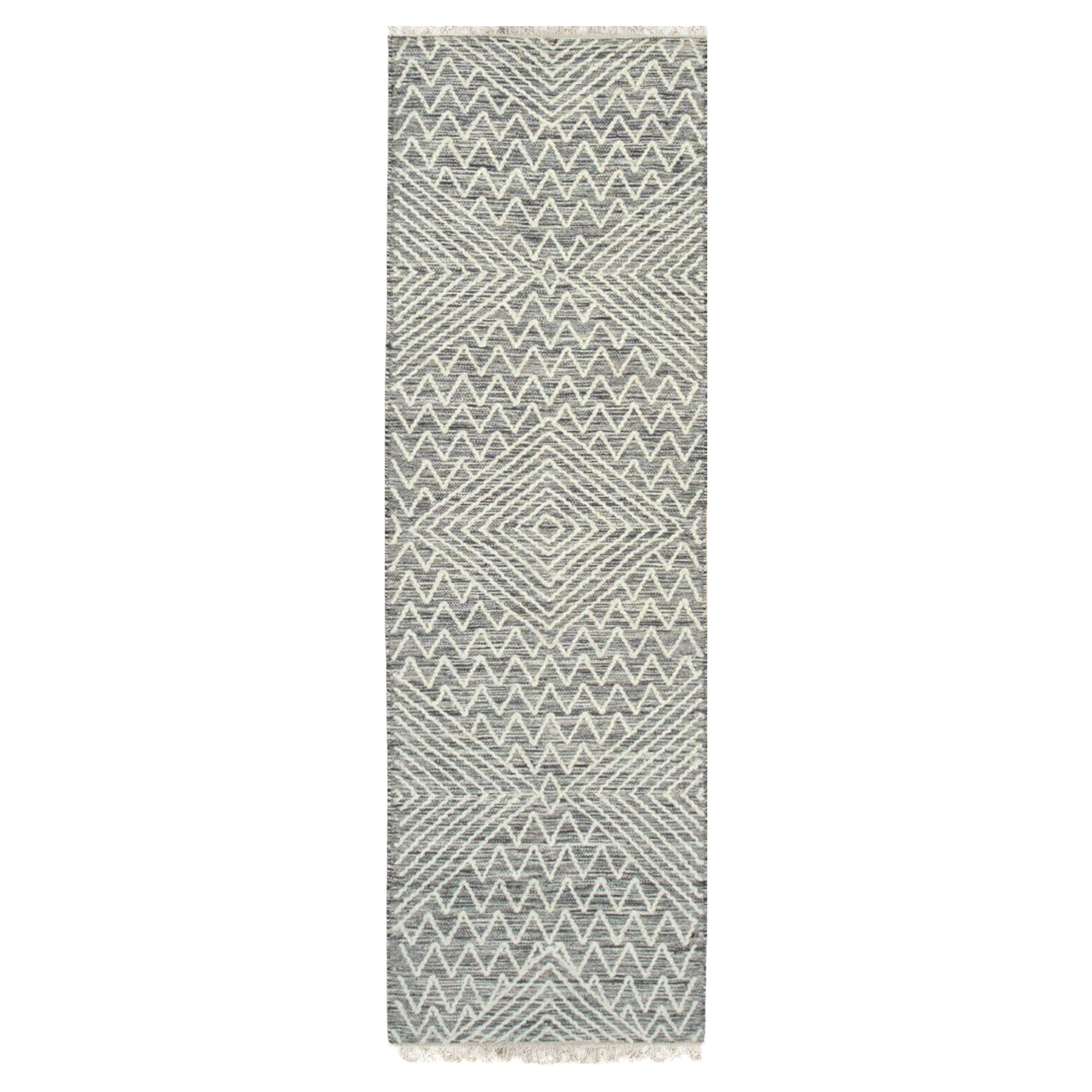 8x10 Black Handwoven Wool Stacked Chevron Diamonds Geometric Modern Carpet Rug