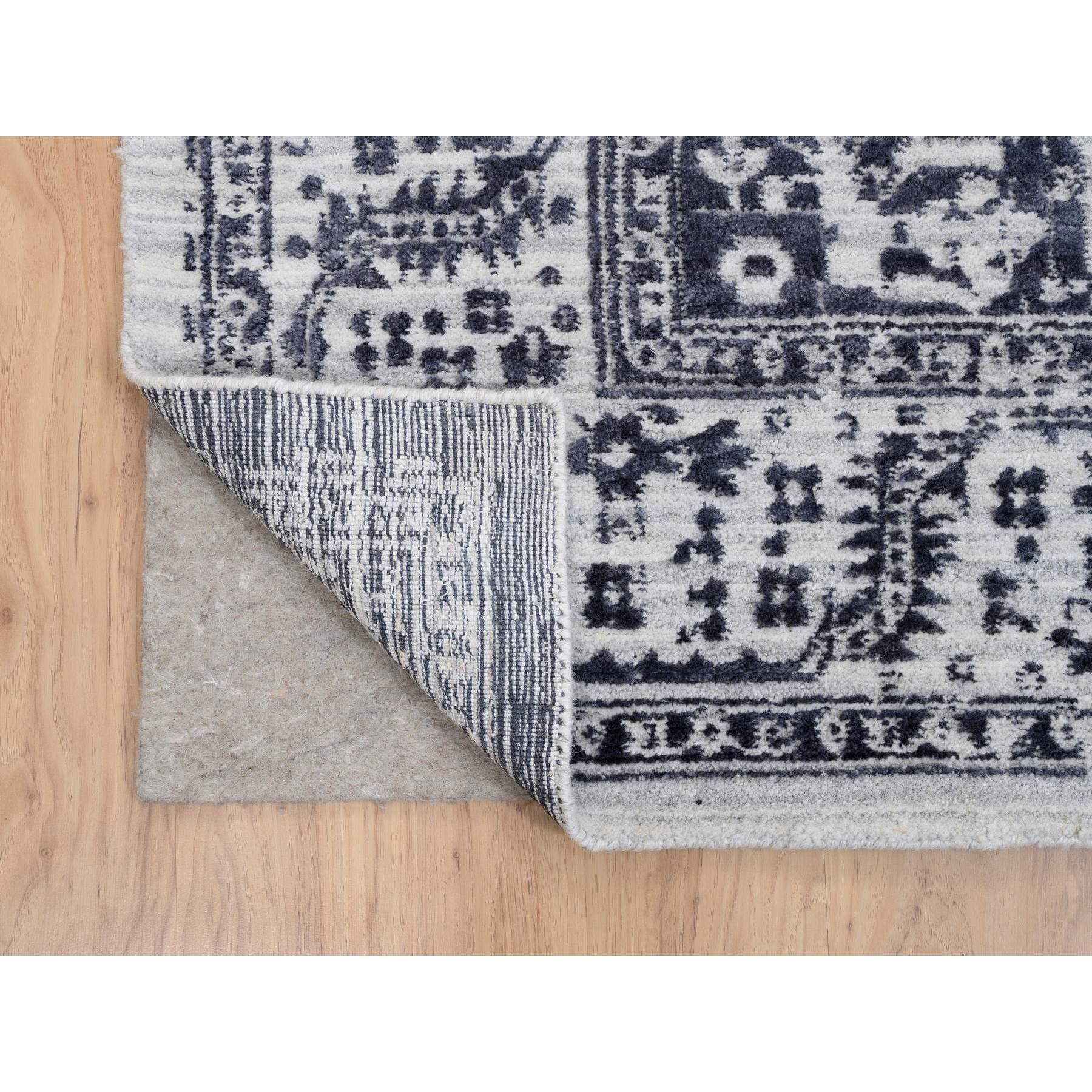 Indian 8'x10' Black Wool and Silk Hand Loomed Erased Serapi Heriz Design Rug For Sale