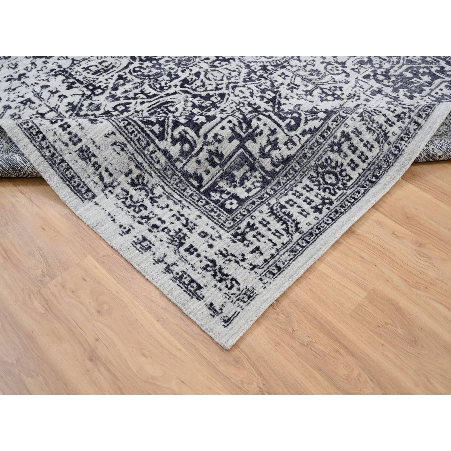 8'x10' Black Wool and Silk Hand Loomed Erased Serapi Heriz Design Rug In New Condition For Sale In Carlstadt, NJ