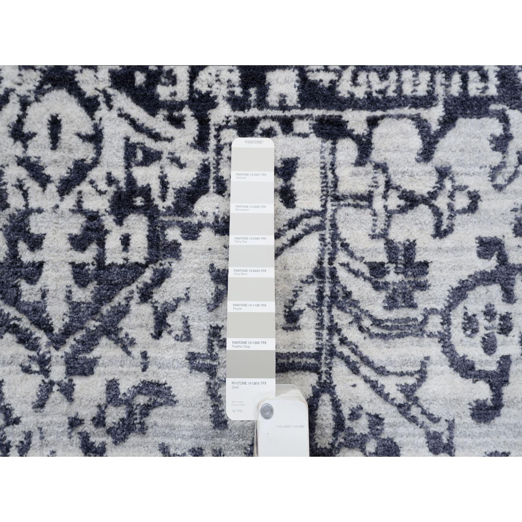 Contemporary 8'x10' Black Wool and Silk Hand Loomed Erased Serapi Heriz Design Rug For Sale