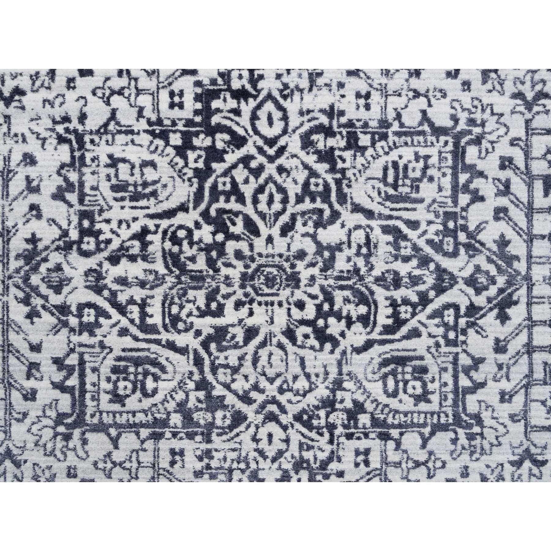 8'x10' Black Wool and Silk Hand Loomed Erased Serapi Heriz Design Rug For Sale 1