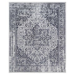 8'x10' Black Wool and Silk Hand Loomed Erased Serapi Heriz Design Rug