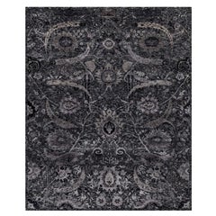 8
x10
Tappeto nero in lana e seta con disegno di foglie di falce e morbido vello annodato a mano