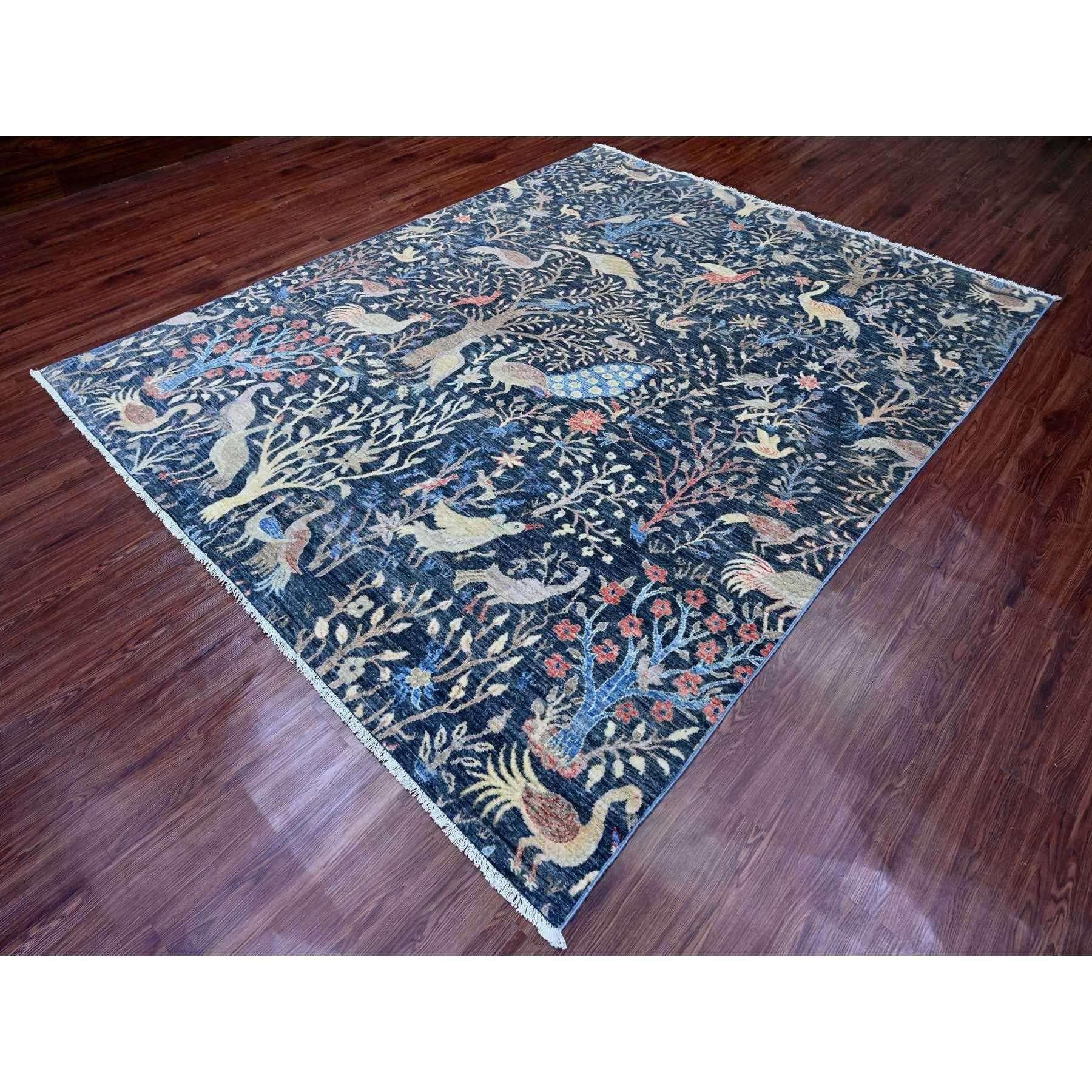 8'x10' Blue Afghan Peshawar Birds of Paradise Design Hand Knotted Soft Wool Rug (Oushak) im Angebot