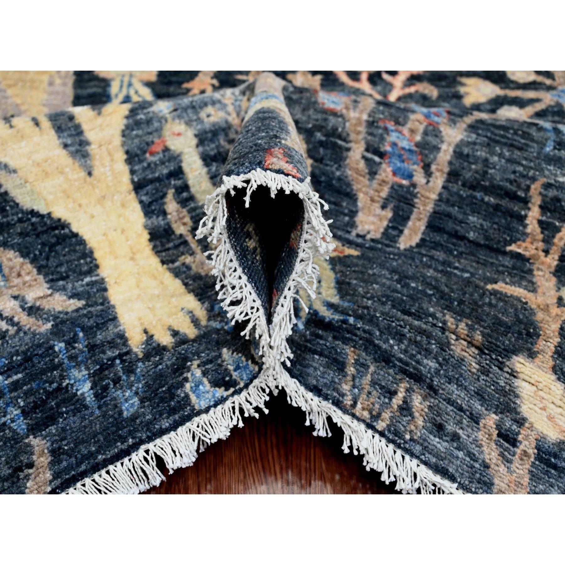 8'x10' Blue Afghan Peshawar Birds of Paradise Design Hand Knotted Soft Wool Rug (Handgeknüpft) im Angebot