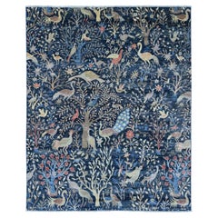 8'x10' Blue Afghan Peshawar Birds of Paradise Design Hand Knotted Soft Wool Rug