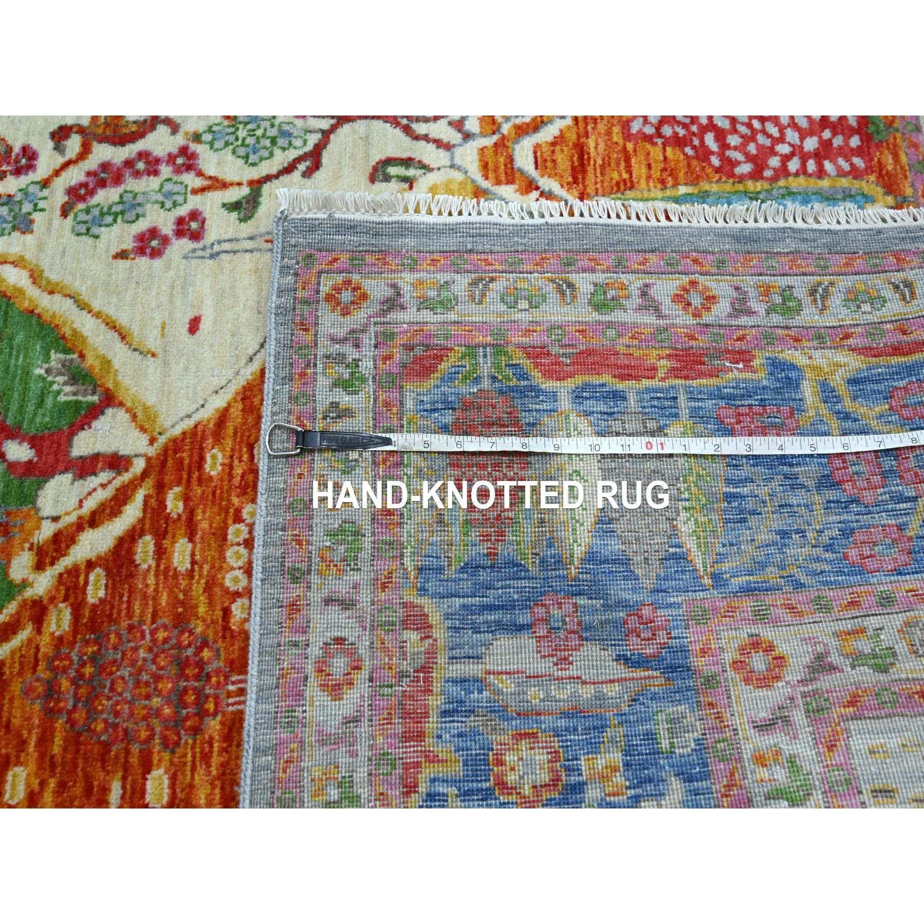 8'x10' Alfombra de lana anudada a mano con diseño de montañas y árboles de colores azules en venta 3