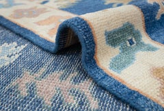 8x10 blauer, handgeknüpfter Oushak-Wollteppich mit Blumenmuster (MT - 378)