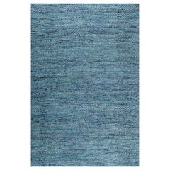 8x10 Blue Hand-Knotted Silk Woven Horizon Solid Open Field Modern Carpet Rug