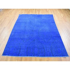 8'x10' Blue, Hand Knotted Soft Wool, Overdyed With Large Mughal Design Rug