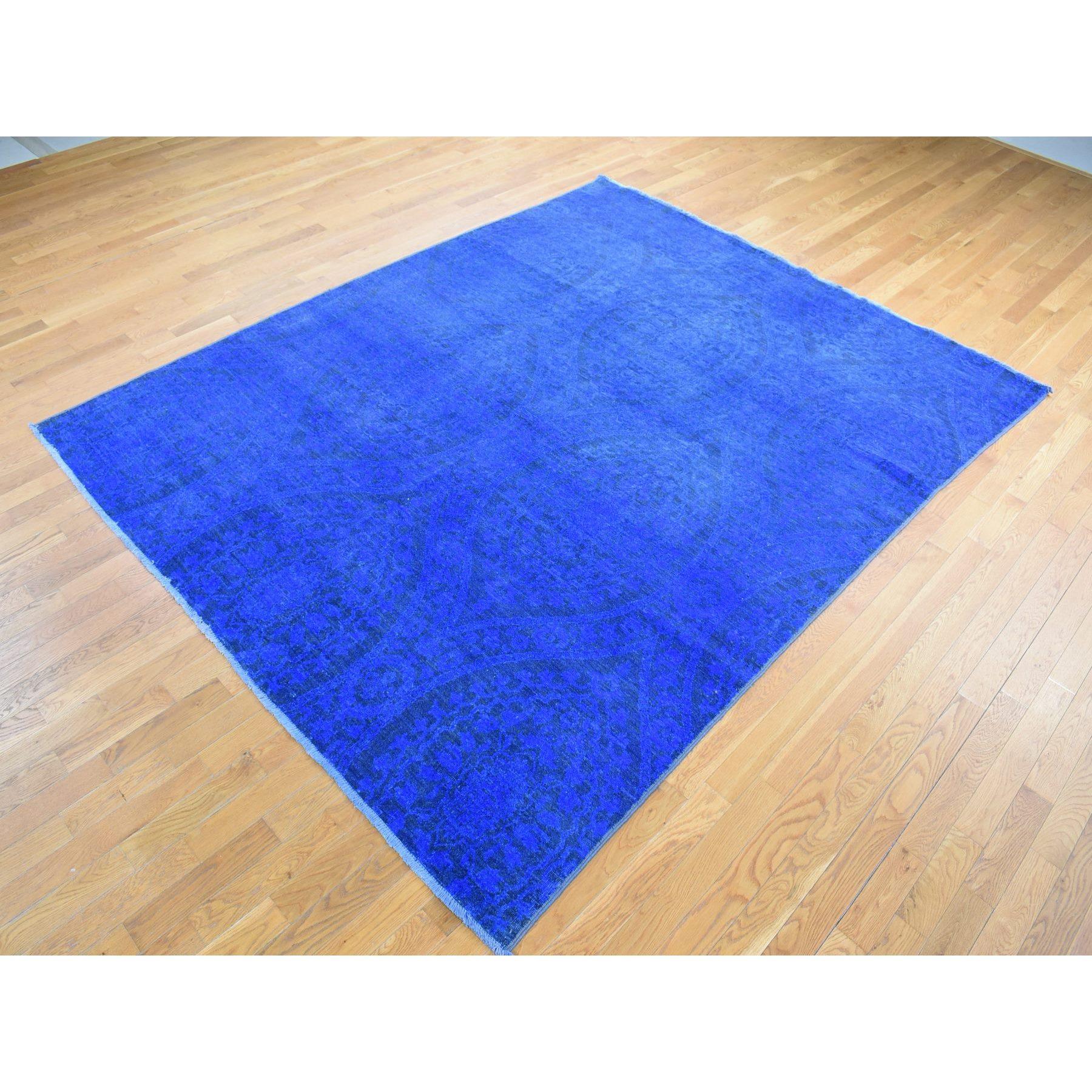8'x10' Blau, handgeknüpft aus weicher Wolle, gefärbt mit großem Mughal Design-Teppich (Handgeknüpft) im Angebot