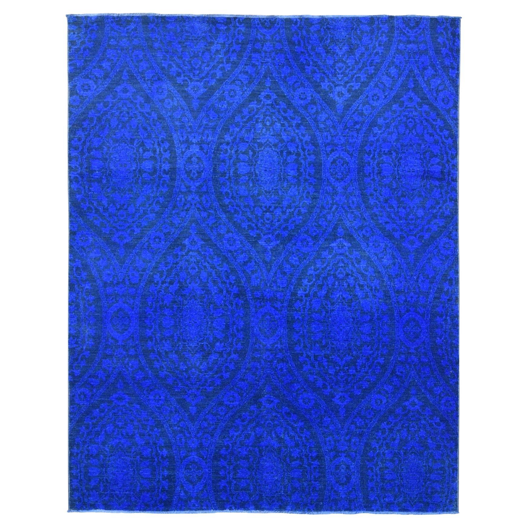 8
x10
 Blau, handgeknüpft aus weicher Wolle, gefärbt mit großem Mughal Design-Teppich im Angebot