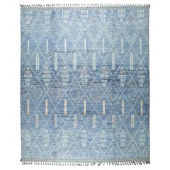 8x10 Azul Alfombra anudada a mano de lana Diamond Lattice Tribal Alfombra moderna