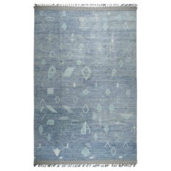 8x10 Blue Hand-Knotted Wool Floating Geometrics Geometric Modern Carpet Rug
