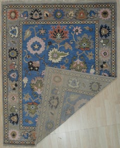 Tappeto tradizionale 8x10 blu in lana annodato a mano Floral Abundance Classic