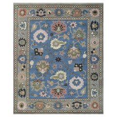 Tappeto tradizionale 8x10 blu in lana annodato a mano Floral Abundance Classic