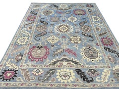8x10 Blue Hand-Knotted Wool Floral Medallions Classic Traditional Carpet Rug