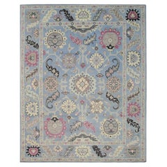 8x10 Blue Hand-Knotted Wool Floral Medallions Classic Traditional Carpet Rug