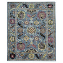 8x10 Blue Hand-Knotted Wool Floral Medallions Traditional Modern Carpet Rug