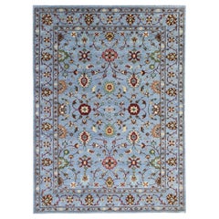 8x10 Azul Anudada a Mano Lana Floral Cielo Clásica Alfombra Tradicional Moderna