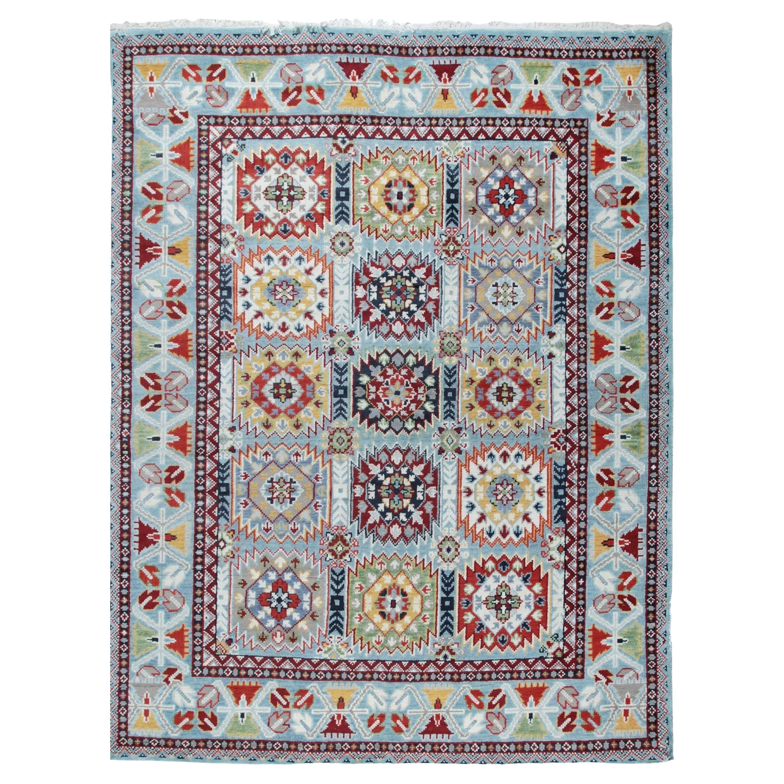 8x10 Blue Hand-Knotted Wool Jeweled Medallion Classic Traditional Carpet Rug