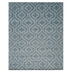 8x10 Blue Hand-Knotted Wool Latticed Quatrefoil Geometric Modern Carpet Rug