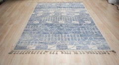 8x10 Alfombra de lana anudada a mano azul con bloques geométricos modernos