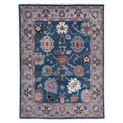 8x10 Blue Hand-Knotted Wool Serpentine Floral Classic Traditional Carpet Rug (tapis traditionnel en laine serpentine)
