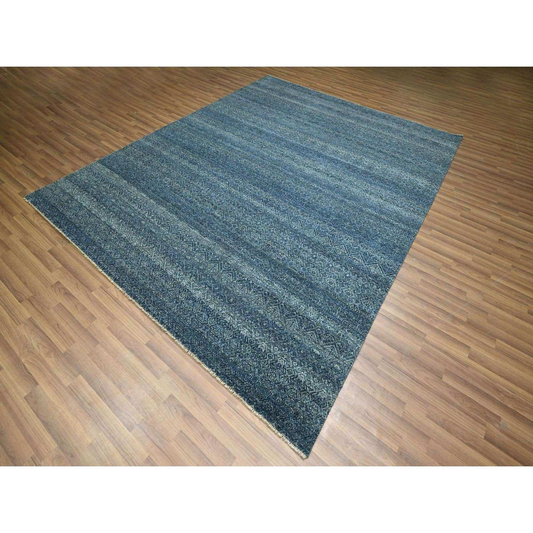 Moderne 8'x10' Blue Kohinoor Herat Repetitive Diamond Pattern Hand Knots Rugs (Tapis de laine noué à la main) en vente