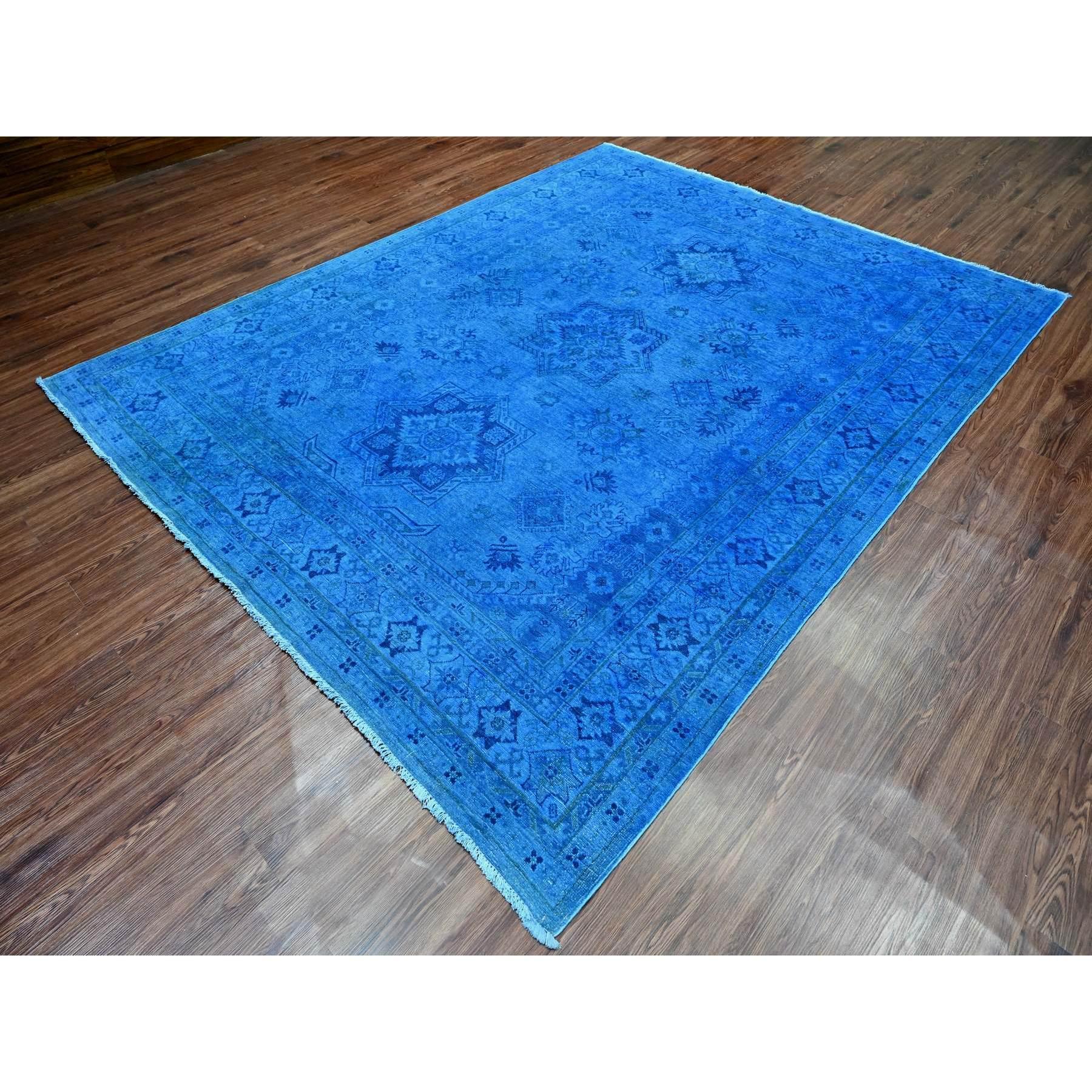 Afghan 8'x10' Blue Overdyed Kazak Star Medallion Design Pure Wool Hand Knotted Rug For Sale