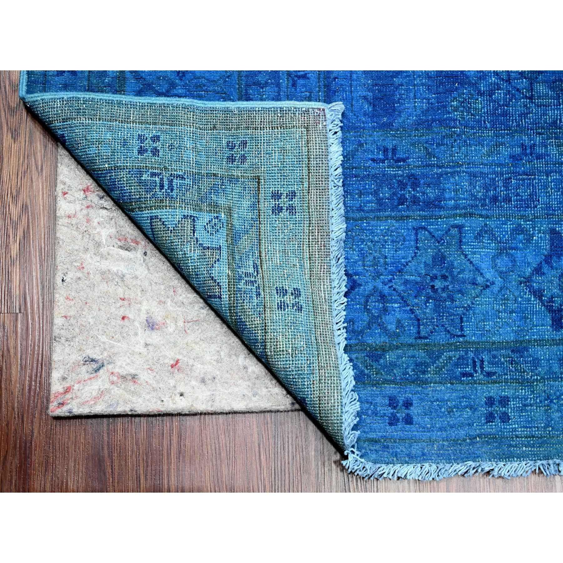 Hand-Knotted 8'x10' Blue Overdyed Kazak Star Medallion Design Pure Wool Hand Knotted Rug For Sale