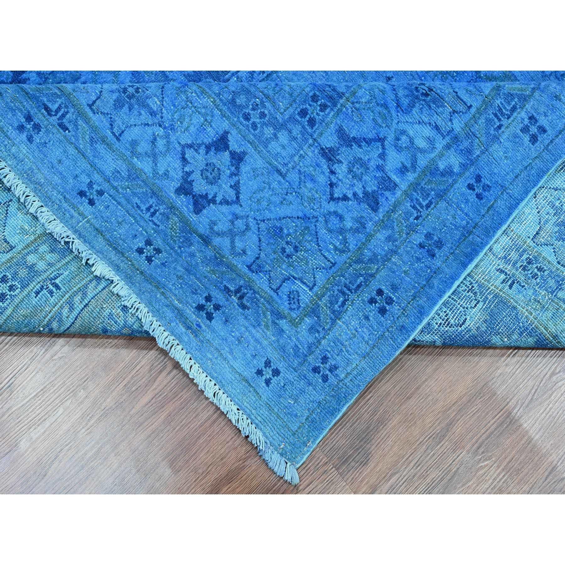 Contemporary 8'x10' Blue Overdyed Kazak Star Medallion Design Pure Wool Hand Knotted Rug For Sale