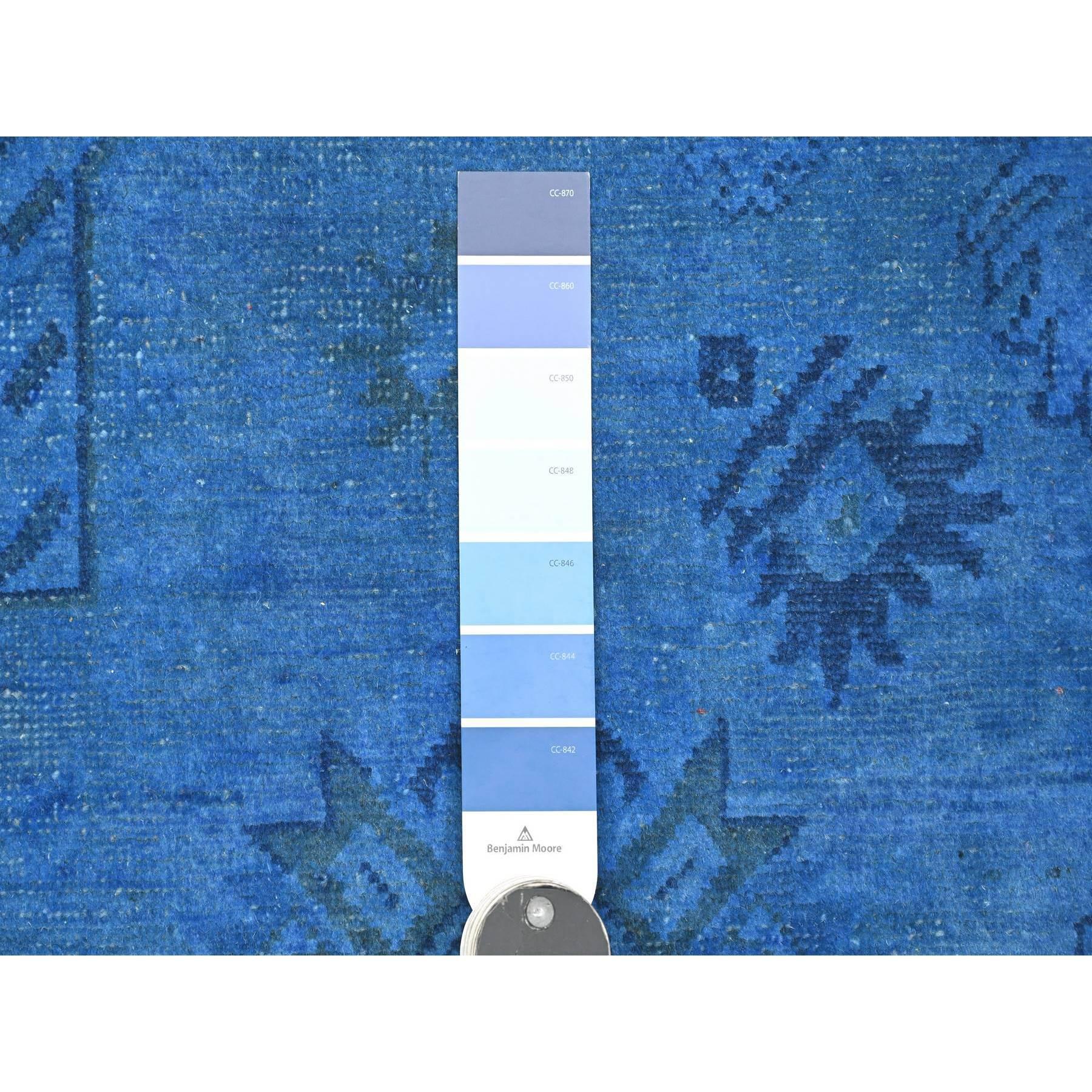 8'x10' Blue Overdyed Kazak Star Medallion Design Pure Wool Hand Knotted Rug For Sale 1