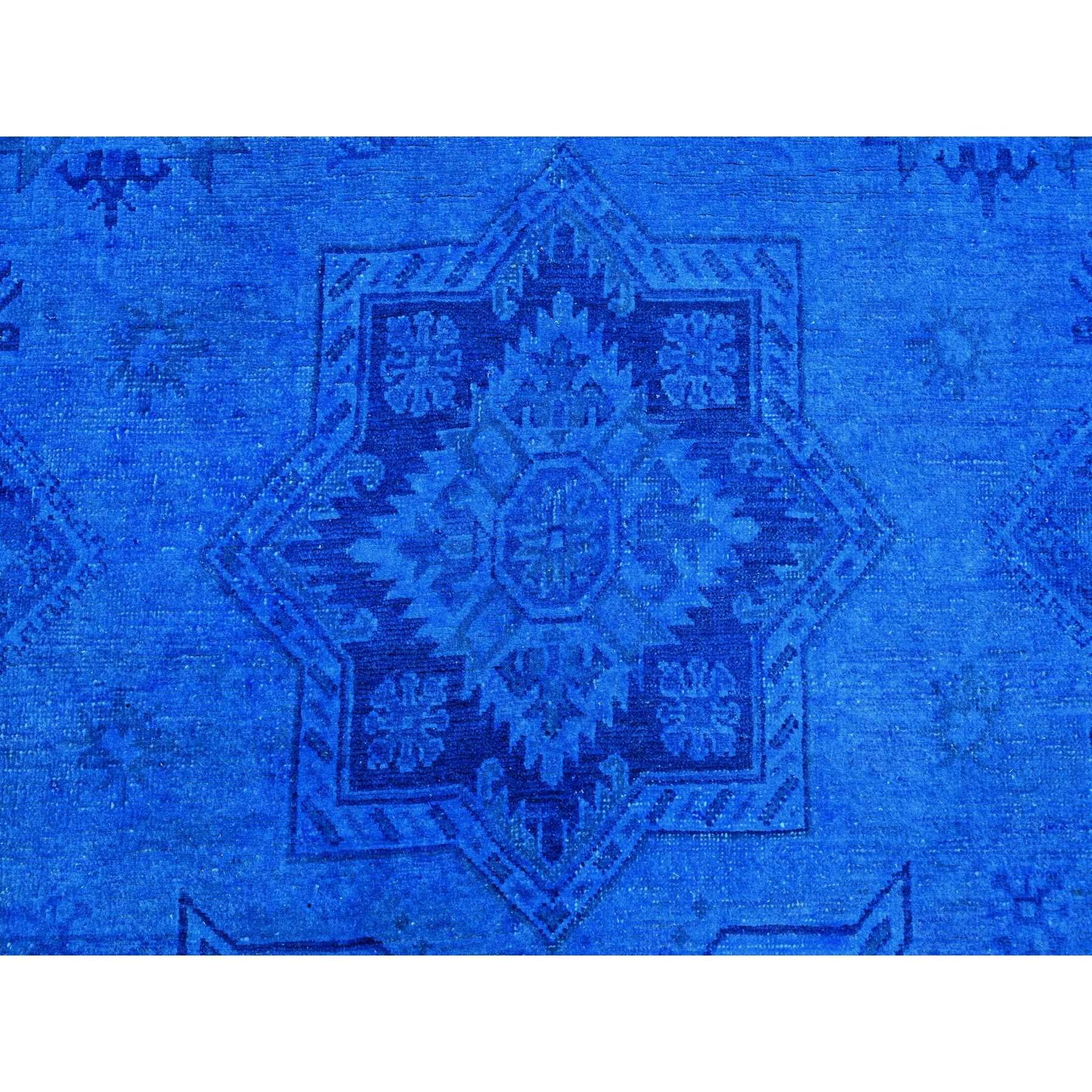 8'x10' Blue Overdyed Kazak Star Medallion Design Pure Wool Hand Knotted Rug For Sale 2