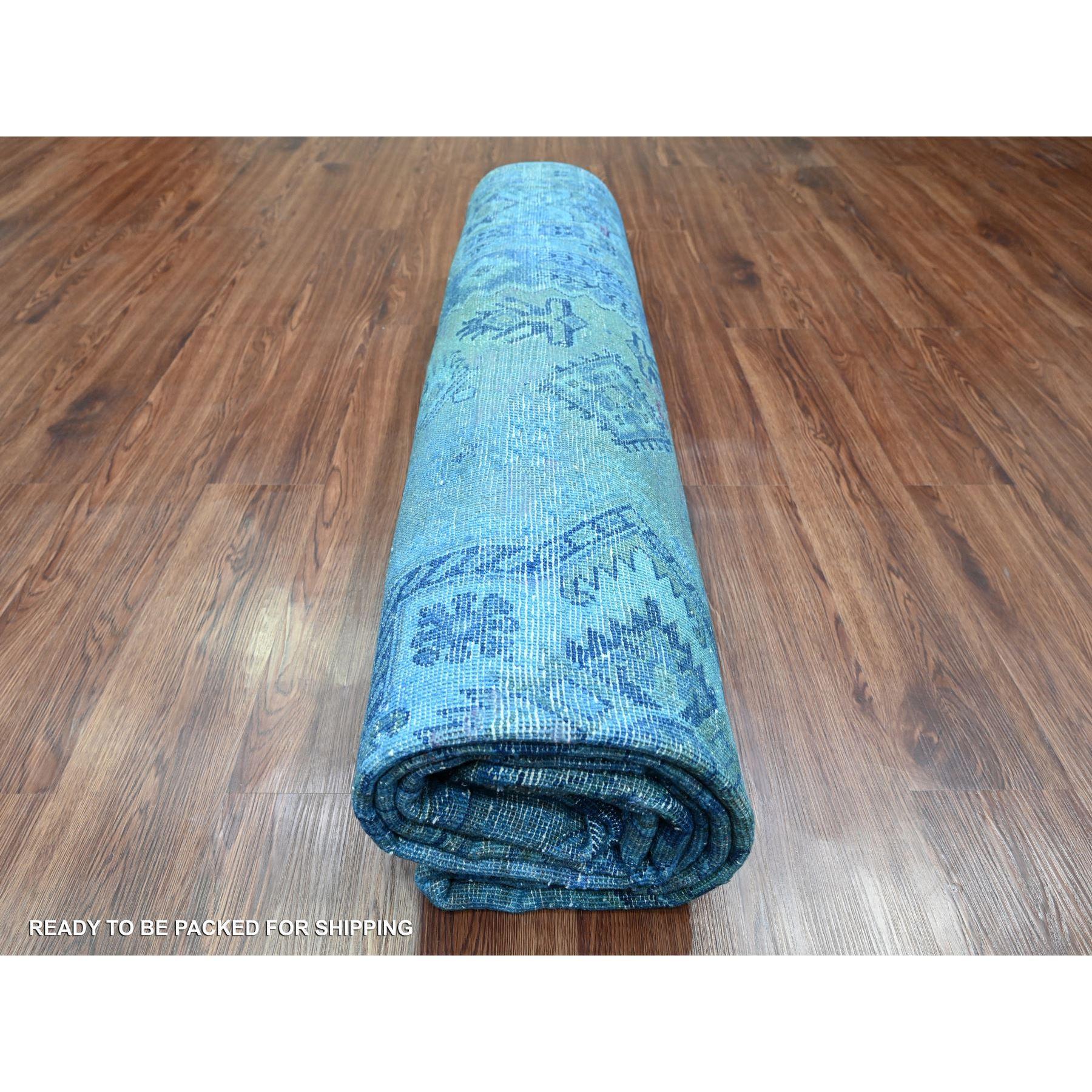 8'x10' Blue Overdyed Kazak Star Medallion Design Pure Wool Hand Knotted Rug For Sale 3