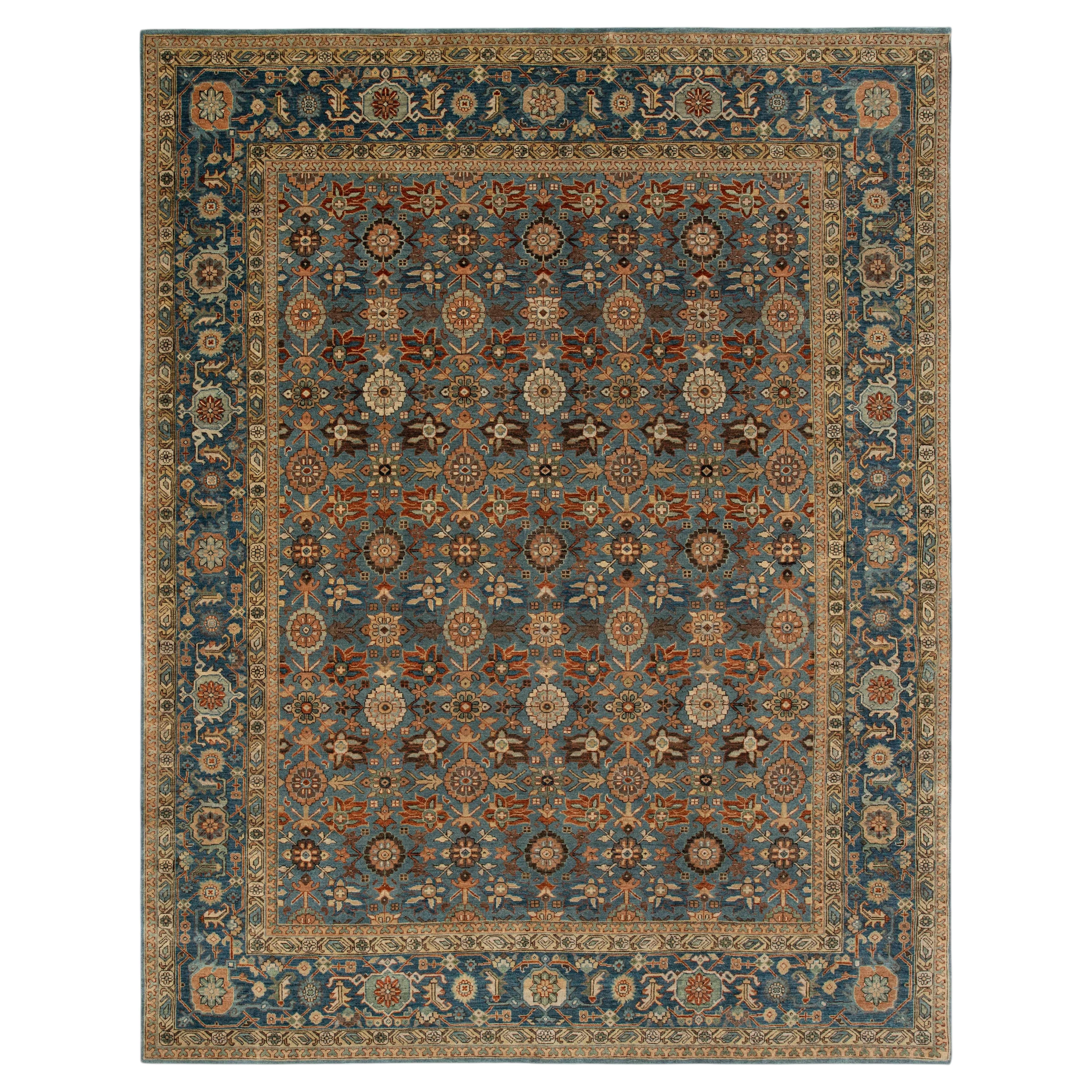 8x10 Blue Persian Mina Khani Style Hand Knotted Wool Rug ( G-13328)