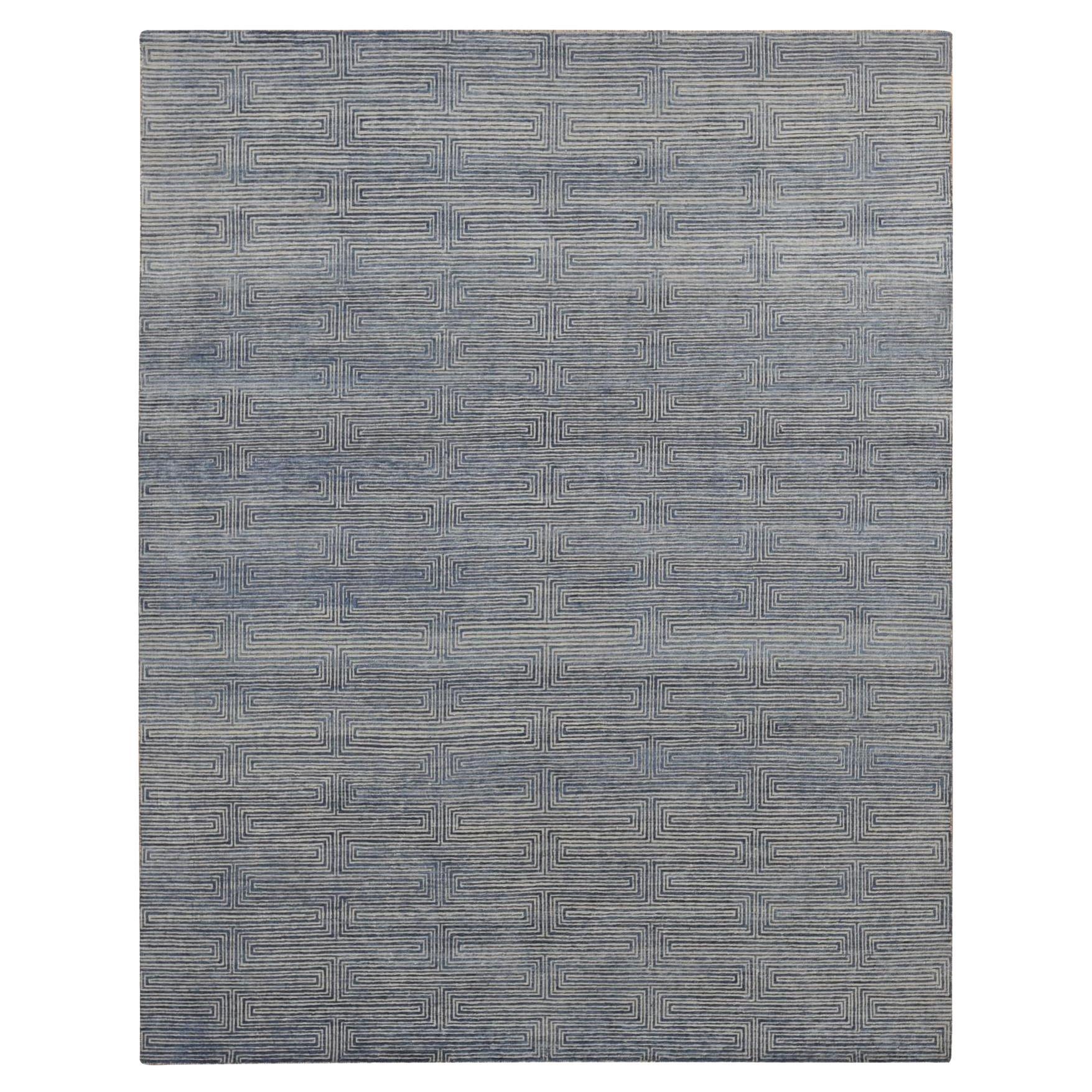 8'x10' Tapis noué à la main en soie et laine à motifs de labyrinthe