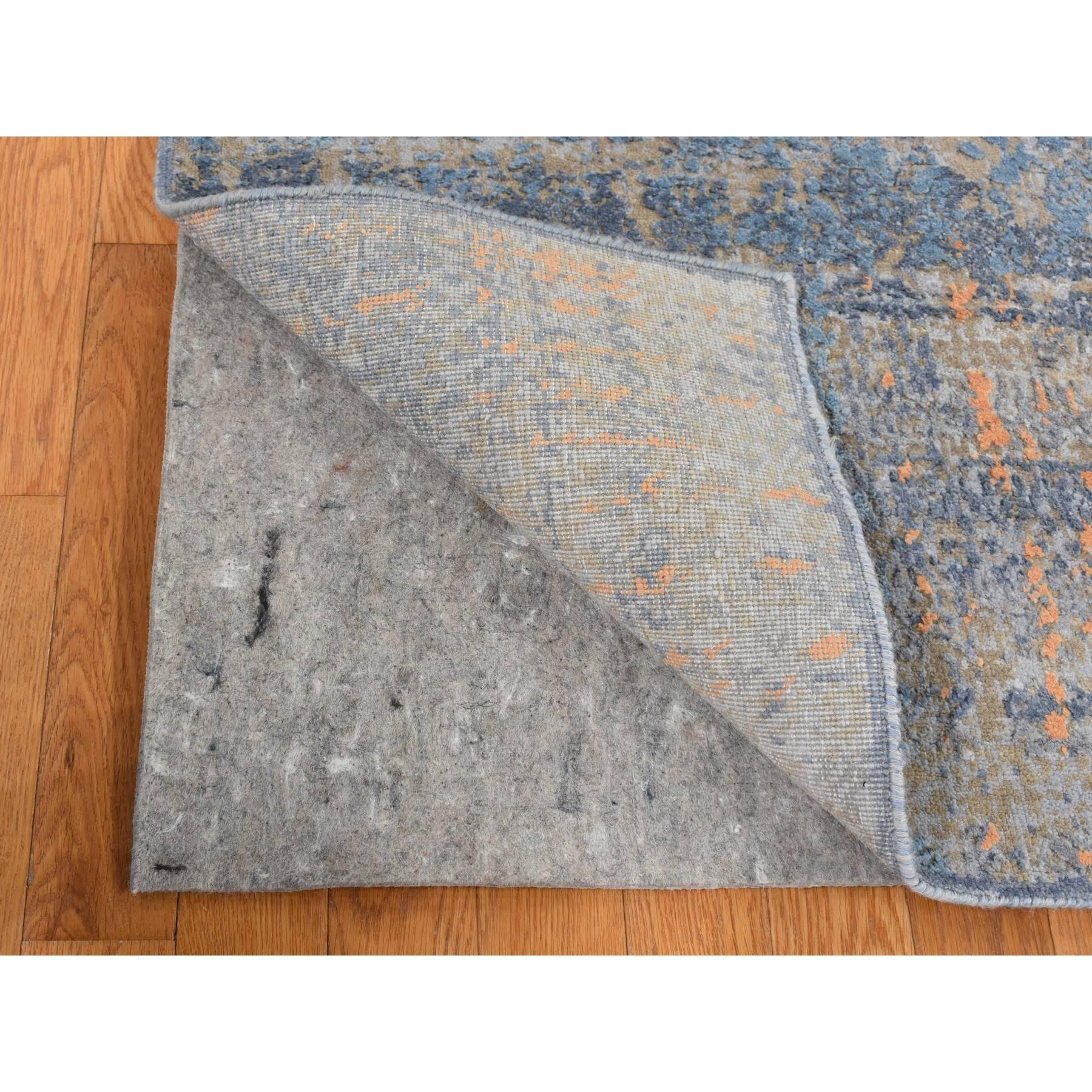 Indiano 8'x10' Blu, Seta con lana, tono su tono, Tappeto moderno annodato a mano in vendita
