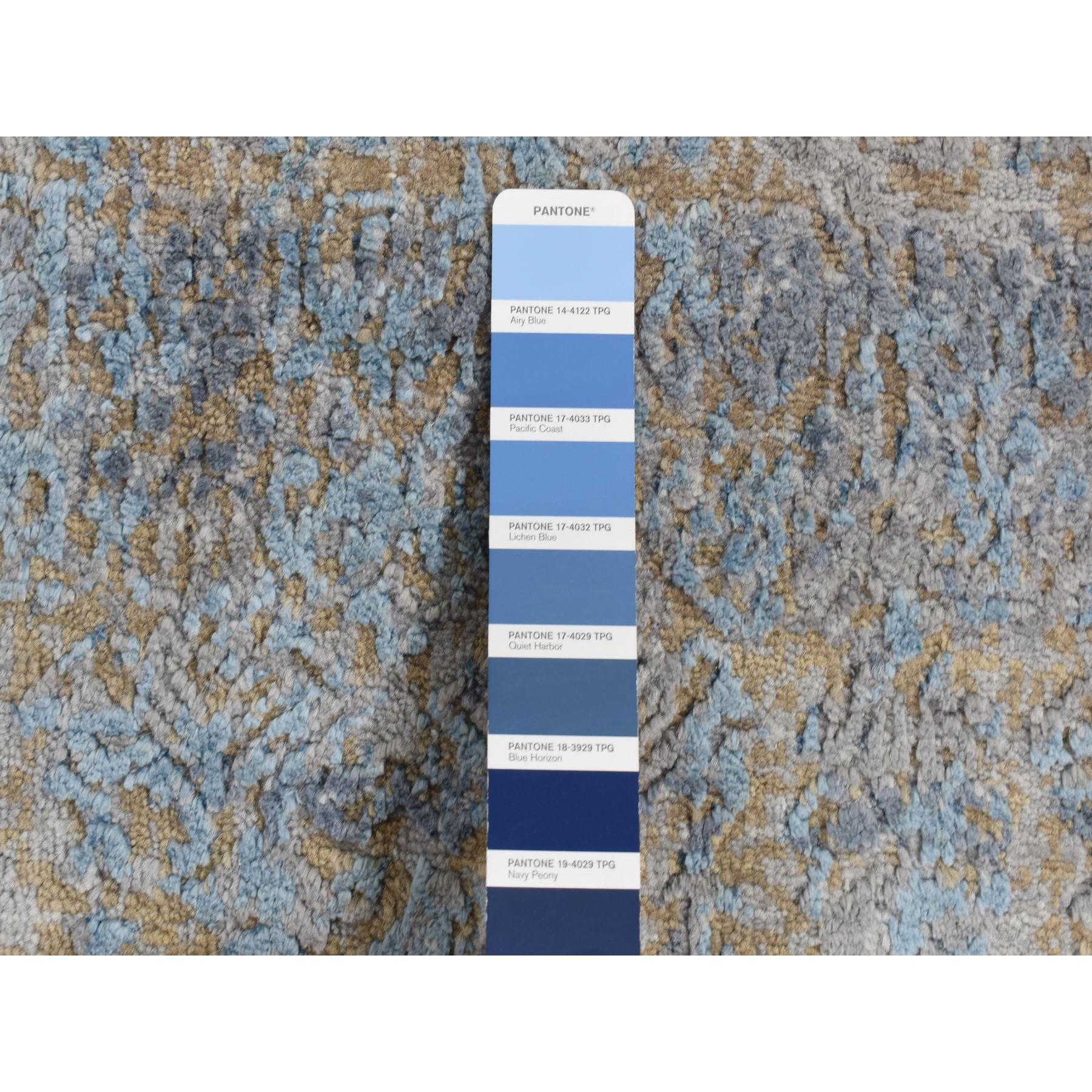XXI secolo e contemporaneo 8'x10' Blu, Seta con lana, tono su tono, Tappeto moderno annodato a mano in vendita