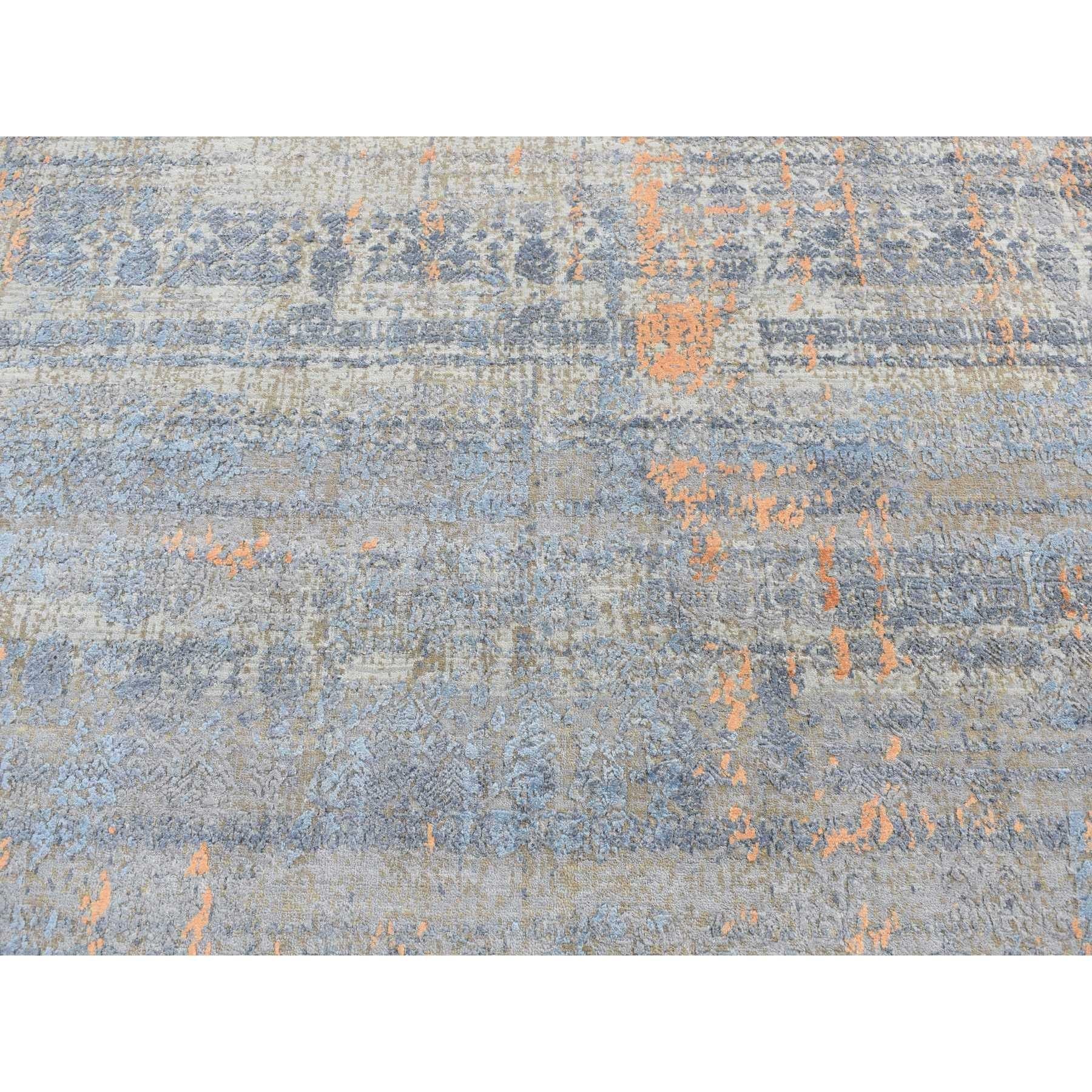 Lana 8'x10' Blu, Seta con lana, tono su tono, Tappeto moderno annodato a mano in vendita