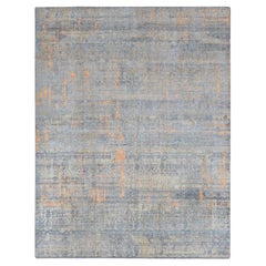 8'x10' Blu, Seta con lana, tono su tono, Tappeto moderno annodato a mano