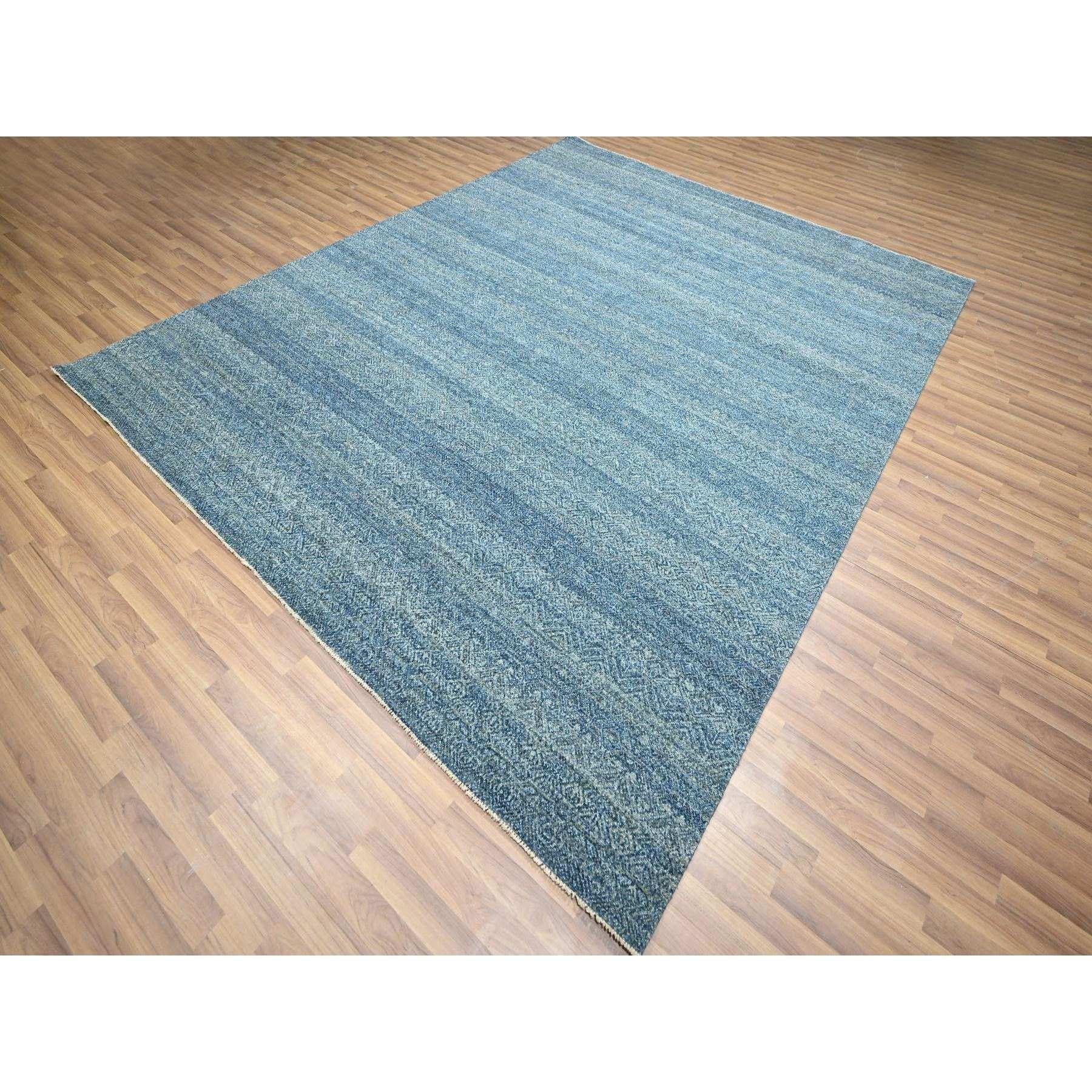 8'x10' Blauer kleiner geometrischer sich wiederholender Diamant-Design-Teppich aus handgeknüpfter Wolle (Indisch) im Angebot