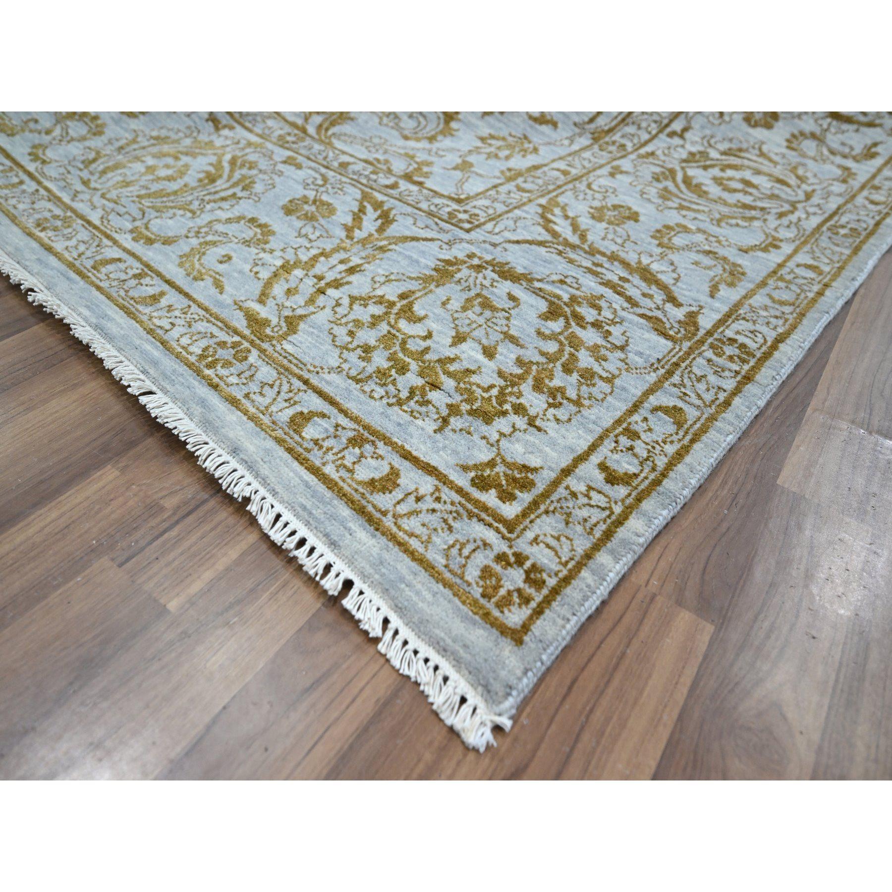 8'x10' Blau mit Brown Persischer Einfluss Design Wolle & Seide Handgeknüpfter Teppich (21. Jahrhundert und zeitgenössisch) im Angebot