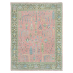 8x10 Blush Pink and Teal Tree Tree of Life Hand Knotted Persian Rug ( JC-8055 )