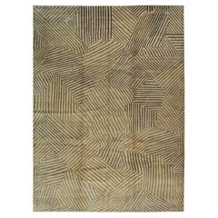 8x10 Brown Hand-Knotted Wool Striated Earthwork Classic Traditional Carpet Rug