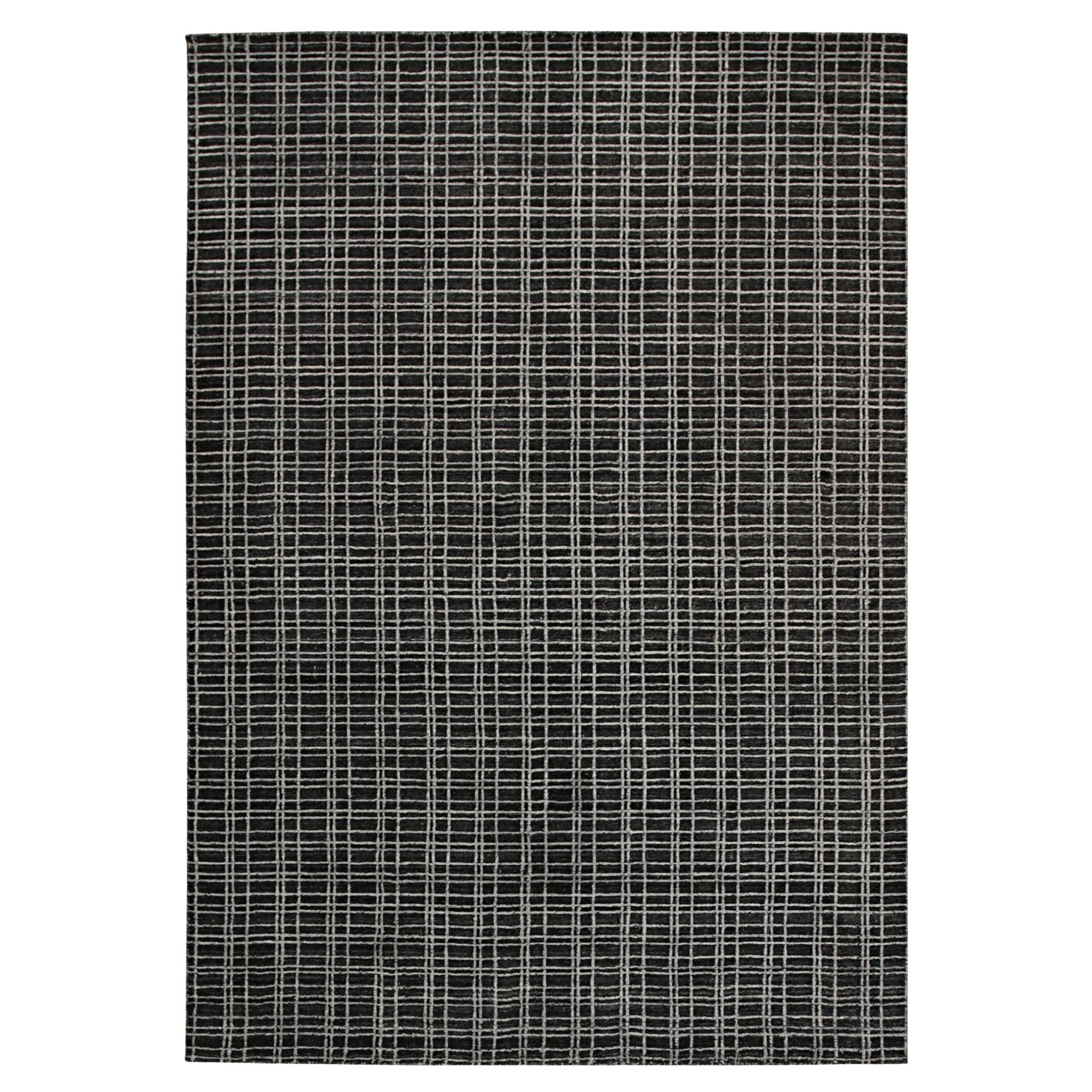 8x10 Brown Hand-Knotted Wool Viscose Gridwork Geometric Modern Carpet Rug For Sale