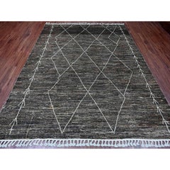 8'x10' Brown Moroccan Weave with Geometric Design Hand Knotted Pure Wool Rug
